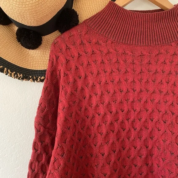 Knox Rose Red Cozy Chunky Knit Oversized Mock Turtleneck Sweater NWT - Picture 9 of 11